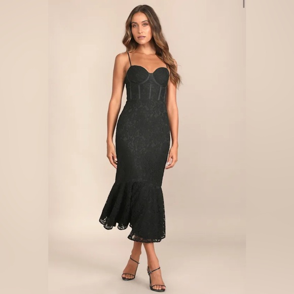 Lulus Dresses & Skirts - Lulus Found Your Love Black Lace Sleeveless Trumpet Midi Dress Size Large